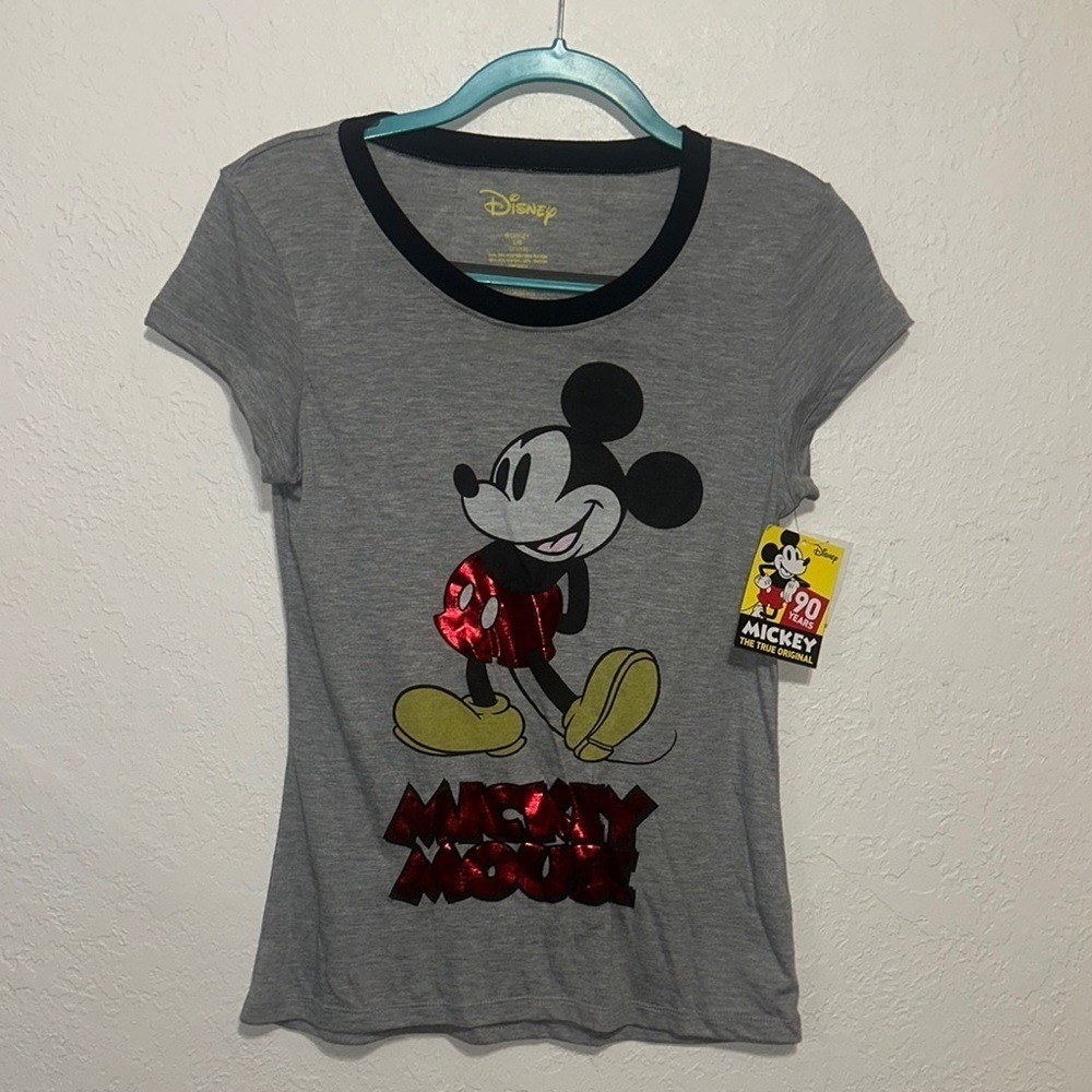 Disney Mickey Mouse 90 Years True Original Gray Ringer Graphic T-Shirt L JT22748